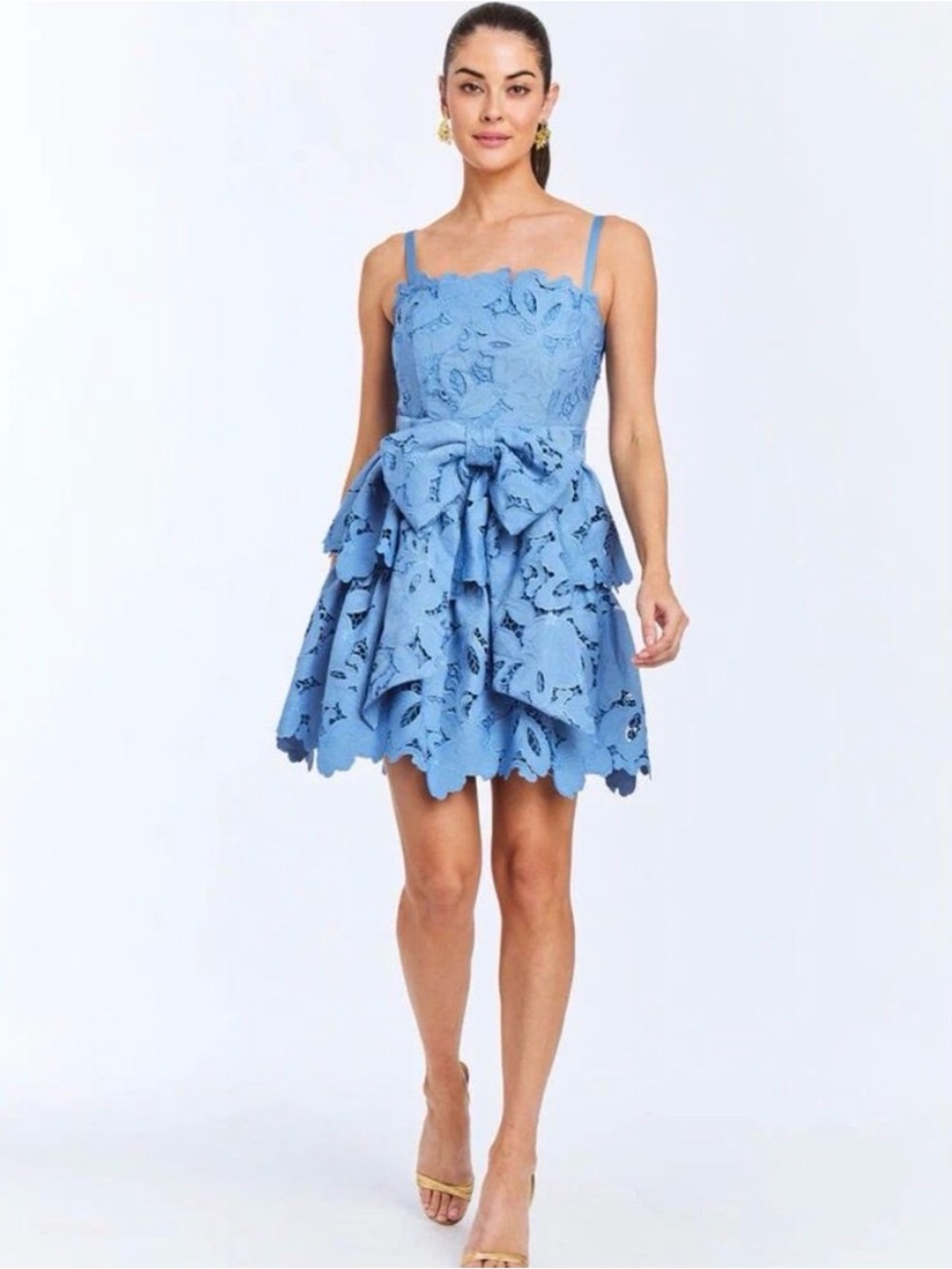 Blue Lace Bow-Front A-Line Dress